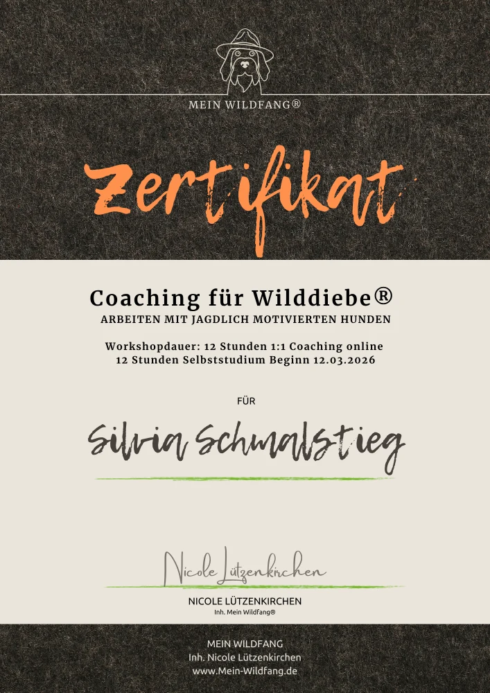 Zertifikat Coaching für Wilddiebe für Silvia Schmallstieg